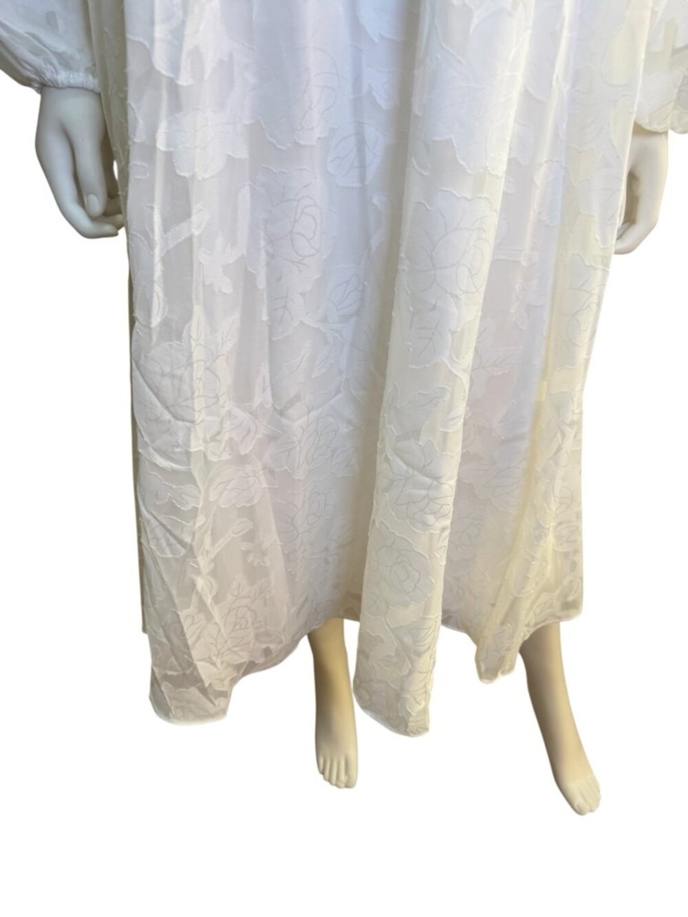 JJS House Floral Jacquard Square Neck Long Sleeve Midi White Bridal Dress XXL - Picture 2 of 7